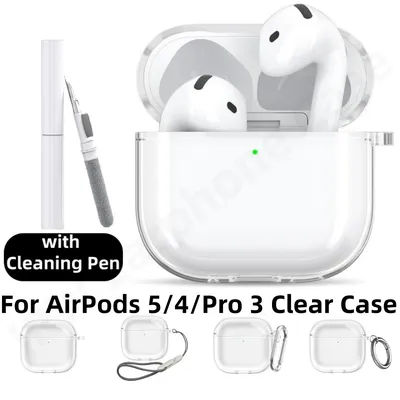 (2026) pour AirPods 5/pour AirPods Pro 3 Étui transparent en TPU souple avec kit de nettoyage Étui de protection pour AirPods 5/4/Pro 3