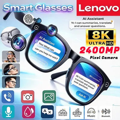 Lunettes intelligentes de traduction Lenovo 8K Bluetooth AI Chatgpt, enregistrement 2400MP, lecture de musique, insertion de cartes, caméra 4k, lunettes de soleil intelligentes