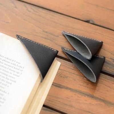 Words and Reflections,'Set of Three Handcrafted Black Leather Corner Bookmarks'