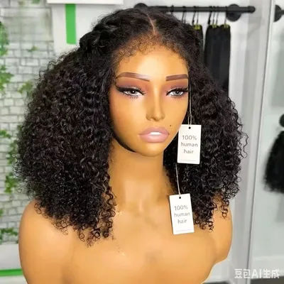 250% Bob Wig 13x4 Lace Frontal Curly Wigs 100% Human Hair 4C Edges Curly Baby Hair Pre Plucked Short Curly Lace Front Wigs