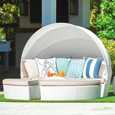 Baleares Daybed in White - Standard, Aruba with Canvas Piping - Frontgate