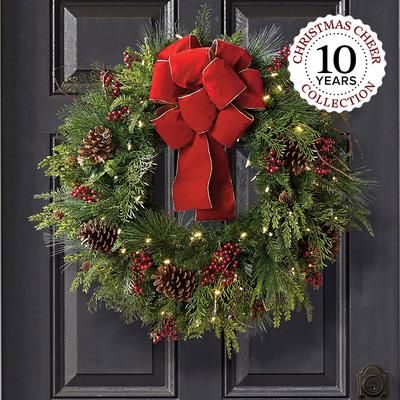 24" Christmas Wreath with Red Bow - Outdoor Christmas Cheer Wreath - Frontgate - Holiday Décor