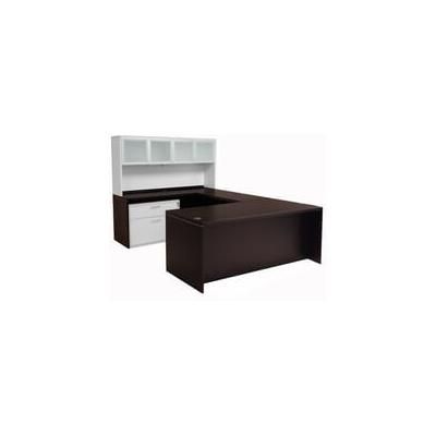 Mocha Executive U-Desk w/Glass Door Hutch