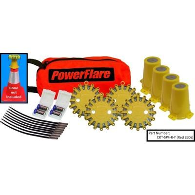 Powerflare 4-Position Cone Adapter Kit with 4-Pack Soft Pack of PowerFlare Lights White LEDs Tan Shell CKT-SP4-W-T