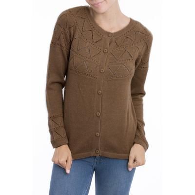 Sweet Mystique in Tan,'Tan Baby Alpaca Cardigan Sweater with Pointelle Knit Designs'