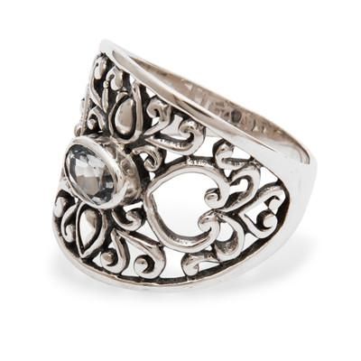 Garden of Empathy,'Blue Topaz and Silver Heart Band Ring'