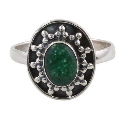 Misty Sun,'Sterling Silver Green Quartz Cocktail Ring from India'