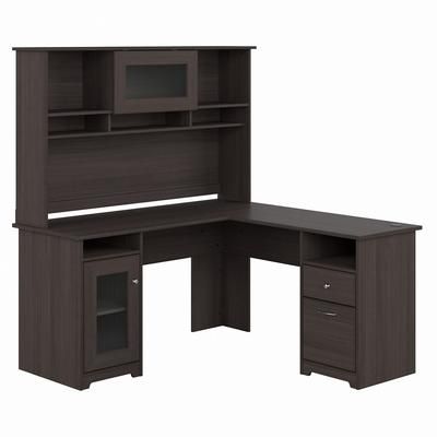 Cabot L Desk with Hutch in Heather Gray - Bush Furniture CAB001HRG