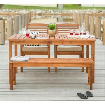 Outdoor Classic Traditional Modern Contemporary Acacia Wood Simple Patio 4-Piece Dining Set in Brown - Walker Edison OW4SDTBR