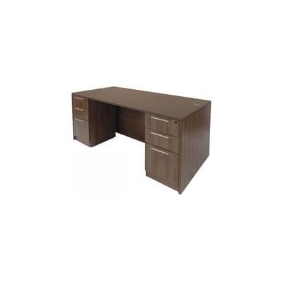 Modern Walnut Rectangular Executive Desk w/6 Drawers