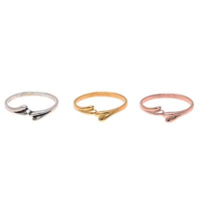 Dog Bones,'3 Gold, Rose Gold Plated, and Sterling Silver Band Rings'