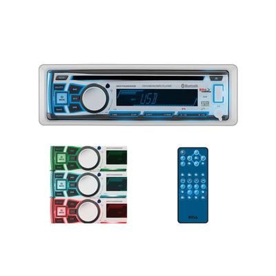 Boss Audio Single din Marine Bluetooth/MP3/CD/CDRwith AM/FM Receiver with Front Aux Input and Wireless Remote White MR762BRBG