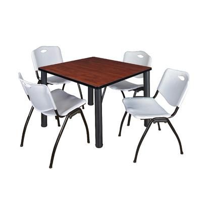 "Kee 36" Square Breakroom Table in Cherry/ Black & 4 'M' Stack Chairs in Grey - Regency TB3636CHBPBK47GY"