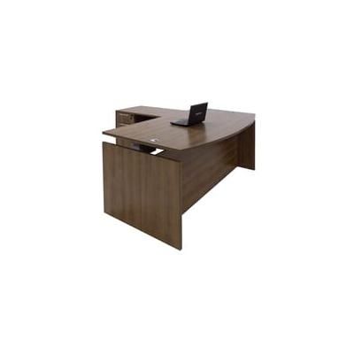 Modern Walnut Adjustable Height Bow Front L-Shaped Desk