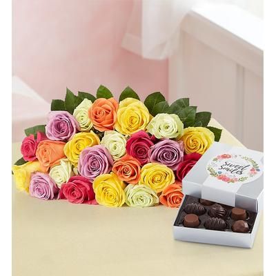 1-800-Flowers Flower Delivery Two Dozen Assorted Roses Bouquet Only W/ Chocolate | Happiness Delivered To Their Door
