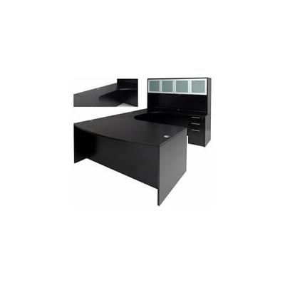 Black Conference U-Shaped Workstation w/Hutch & Curved Bridge