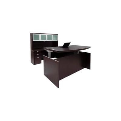 Adjustable Height Bow Front U-Shaped Desk w/Hutch in Mocha