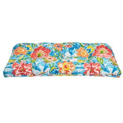 BH Performance Fabric Tufted Wicker Settee Cushion by BrylaneHome in Poppy Blue Thick Patio Outdoor Bench Sofa Loveseat Padding