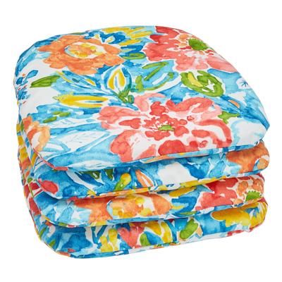 BH Outdoor Performance Set of 4 Stacking Chair Pads by BrylaneHome in Poppy Blue Patio Cushion