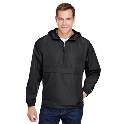 Champion CO200 Adult Packable Anorak 1/4 Zip Jacket in Black size Large | Polyester