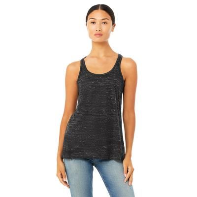 Bella + Canvas B8800 Women's Flowy Racerback Tank Top in Black Marble size Medium | Polyester Blend 8800, BC8800