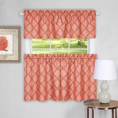Wide Width Colby Window Curtain Tier Pair and Valance Set by Achim Home Décor in Orange (Size 58" W 36" L)