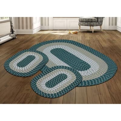 Country Braid Collection 3pc Set Stain Resistant Reversible Indoor Oval Area Rug by Better Trends in Hunter Stripe