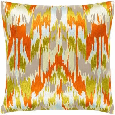 Donalds 22" Square Traditional Cotton Lime/Dusty Sage/Ice Blue/Orange/Yellow/Lime Green/Medium Gray Throw Pillow - Boutique Rugs