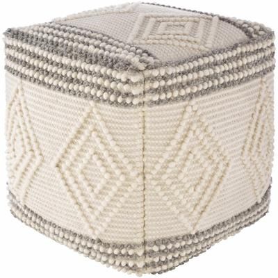 Murgon 18"H x 18"W x 18"D Cottage Cotton Charcoal/White Pouf - Boutique Rugs