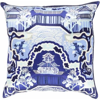 Coogee 18" Square Traditional Silk Dark Blue/Aqua/Ivory/Blue/Light Beige/Peach/Navy Throw Pillow - Boutique Rugs