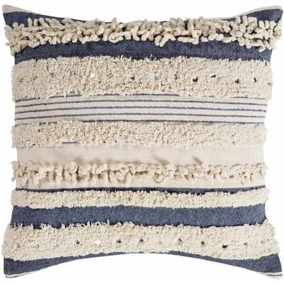 Braintree 20" Square Cotton Navy/Black/Light Beige/Oatmeal/Beige Throw Pillow - Boutique Rugs