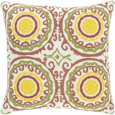 Solon 18" Square Traditional Ivory/Olive/Rust/Saffron/Brick Red/Rust/Mustard Throw Pillow - Boutique Rugs