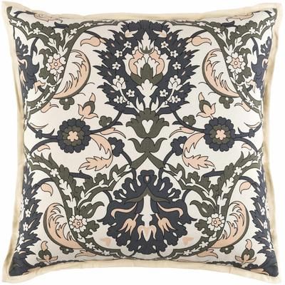 Giffnock 20" Square Traditional Peach/Charcoal/Black/Cream/Olive Throw Pillow - Boutique Rugs