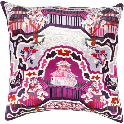 Hebersham 18" Square Traditional Silk Lavender/Ivory/Dark Plum/Fuchsia/Magenta/Red Throw Pillow - Boutique Rugs