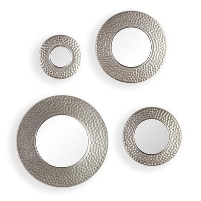 Hammered Metallic Wall Mirrors, Set of Four by BrylaneHome in Silver