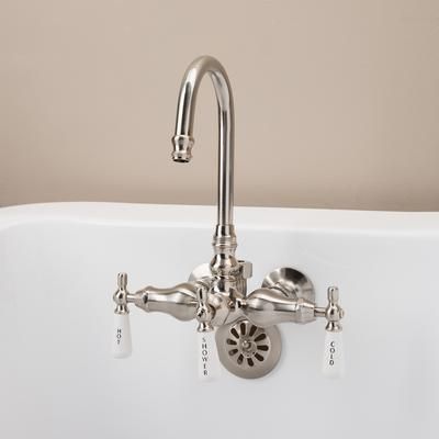 Randolph Morris Clawfoot Tub Wall Mount Gooseneck Faucet with Porcelain Lever Handles for Riser Connection RM400TWSBN