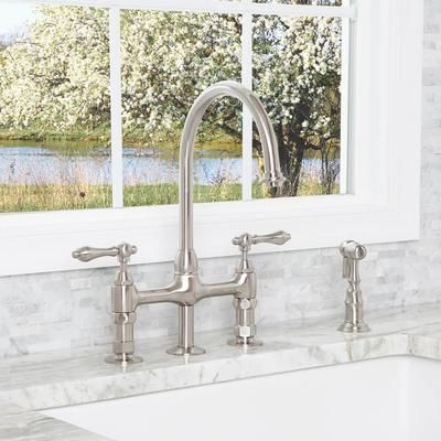 Randolph Morris Gooseneck Bridge Style Kitchen Faucet - Metal Lever Handles RMK738ML-BN