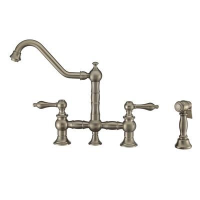 Whitehaus Collection Vintage Iii Plus Bridge Kitchen Faucet with Side Spray - Lever Handles WHKBTLV3-9201-NT-BN