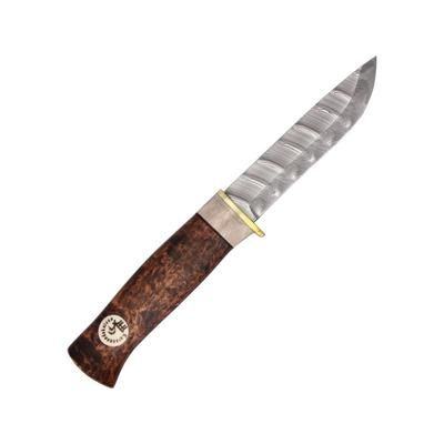 Karesuando Beaver Damask Fixed Blade Knife 3.75in Curly Burch and Reindeer Antler Handle 3500