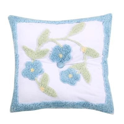 Bloomfield Collection in Floral Design 100% Cotton Tufted Chenille Square Pillow by Better Trends in Blue (Size 18" SQUARE)