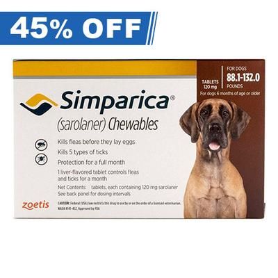 Simparica For Xlarge Dogs 40-60kg (88 To 132lbs) Red 6 Doses - 45% Off Today