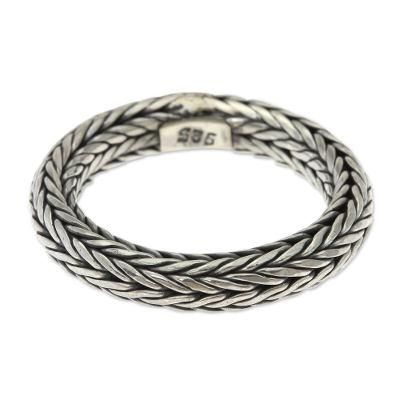 Sterling silver band ring, 'Dragon Lady'