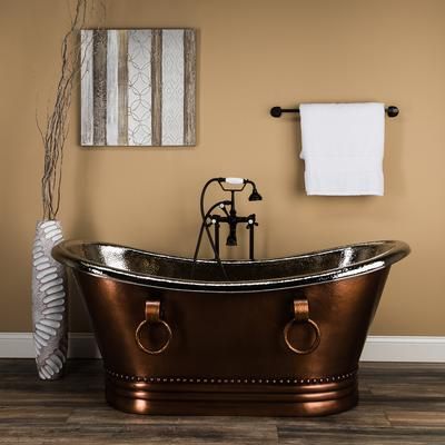 Randolph Morris Shea 62 Inch Copper Freestanding Double Slipper Bathtub - Medium Copper / Satin Nickel RMC7-MSN