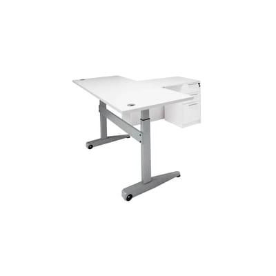 Pneumatic Lift Height Adjustable Executive L-Desk in White