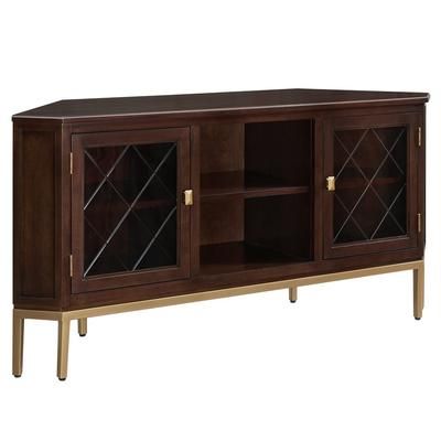 "Chocolate 57" Corner TV Stand with Gold Metal Base for 62" TV's - Leick Home 81388"