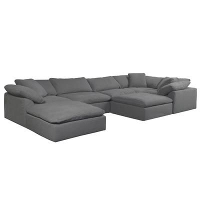 Sunset Trading Cloud Puff 7 Piece Slipcovered Modular Sectional Sofa with Ottomans In Gray Performance Fabric - Sunset Trading SU-1458-94-3C-2A-2O