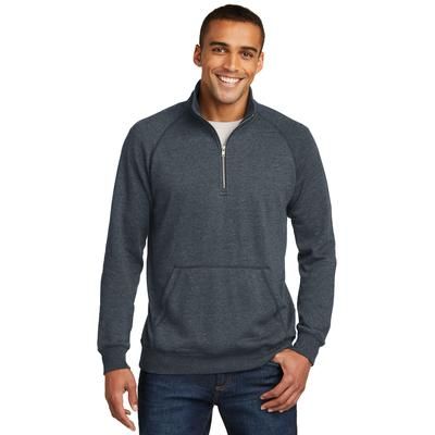 District DM392 Lightweight Fleece 1/4-Zip T-Shirt in Heathered Navy Blue size Medium | Cotton/Polyester Blend