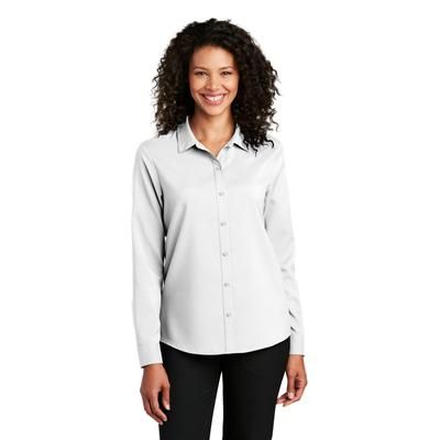 Port Authority LW401 Women's Long Sleeve Performance Staff Shirt in White size XS | Polyester