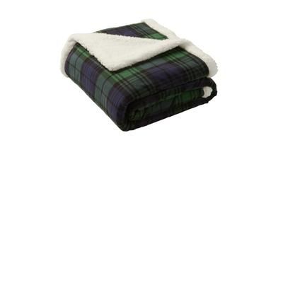 Port Authority BP43 Flannel Sherpa Blanket in Black Watch size OSFA | Cotton