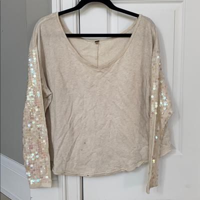 Free People Tops | Free People Top With Sequence Sleeves | Color: Cream | Size: M